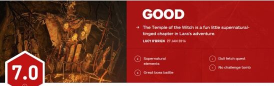 《古墓丽影：崛起》DLC巫师的圣殿被评7分