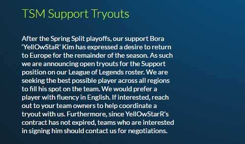 YellOwStaR有意回到欧洲 TSM新辅助招募